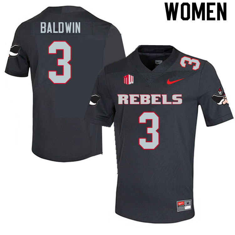 Women #3 Johnathan Baldwin UNLV Rebels College Football Jerseys Sale-Charcoal - Click Image to Close